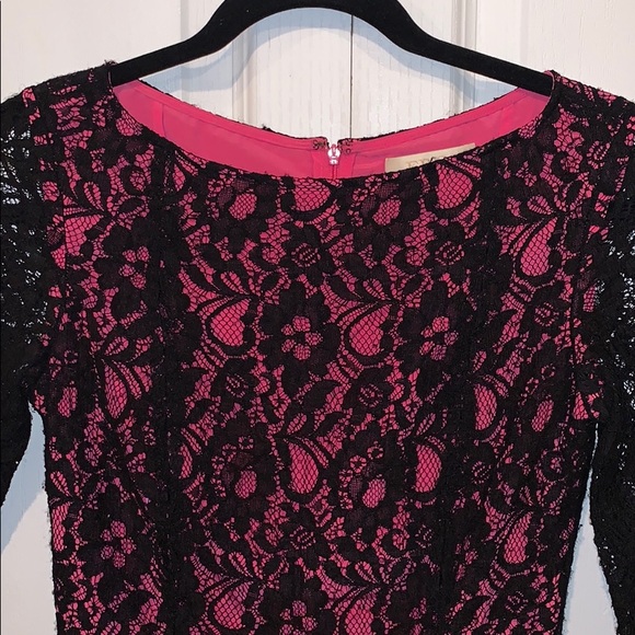 Erin lace overlay 3/4 sleeves cocktail short form fitting black classy dress - Picture 6 of 8